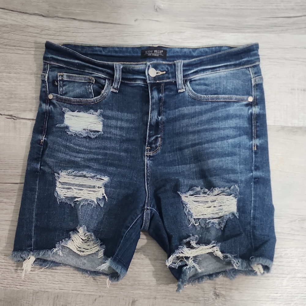 Judy Blue Distressed Dark Blue Jean Shorts